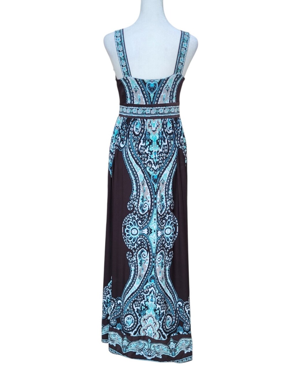 INC International Concepts Black Maxi Dress with Teal Paisley Print Size M - Picture 4 of 9